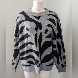 Black and Gray Animal Print Knit Sweater